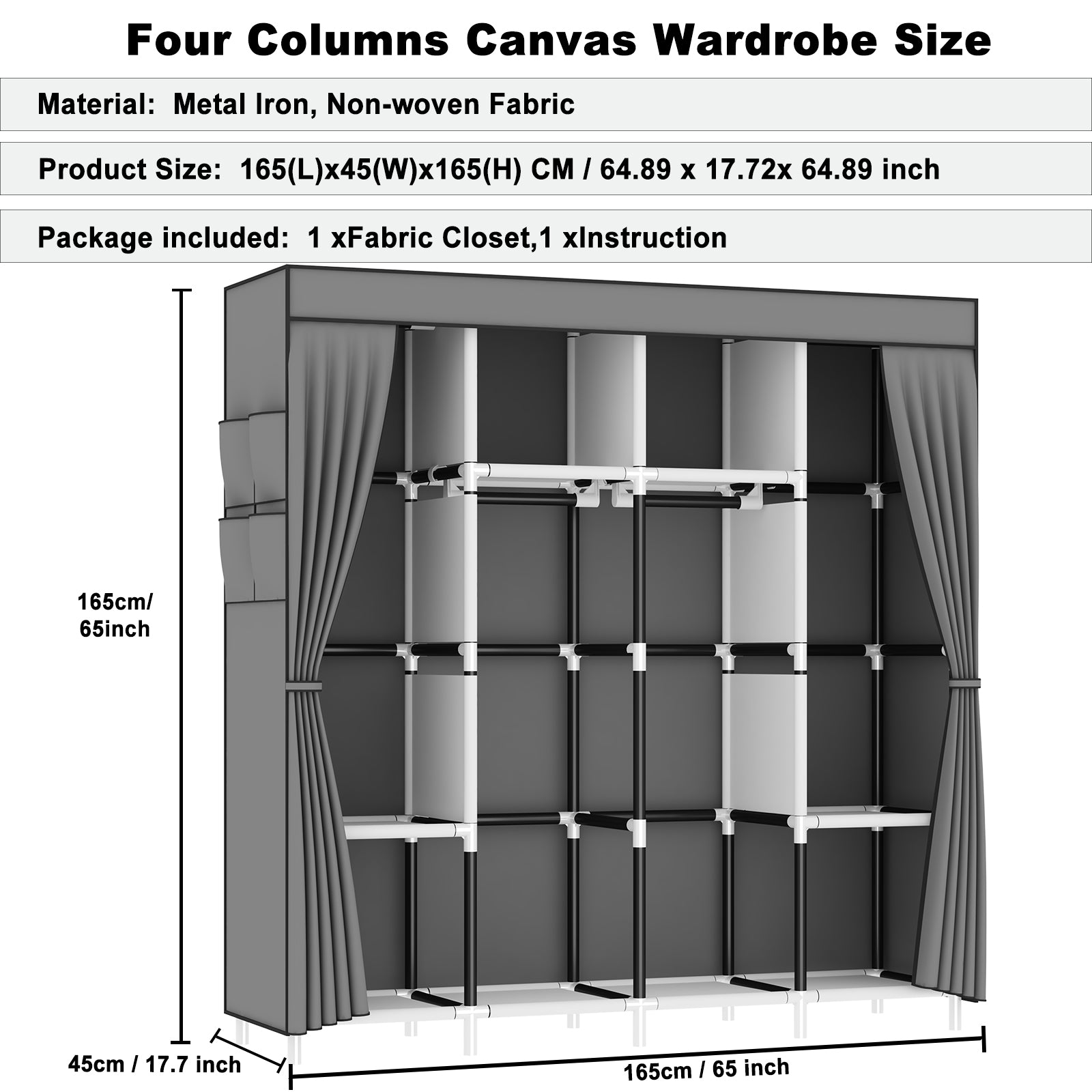 165*165*45CM Canvas Wardrobe
